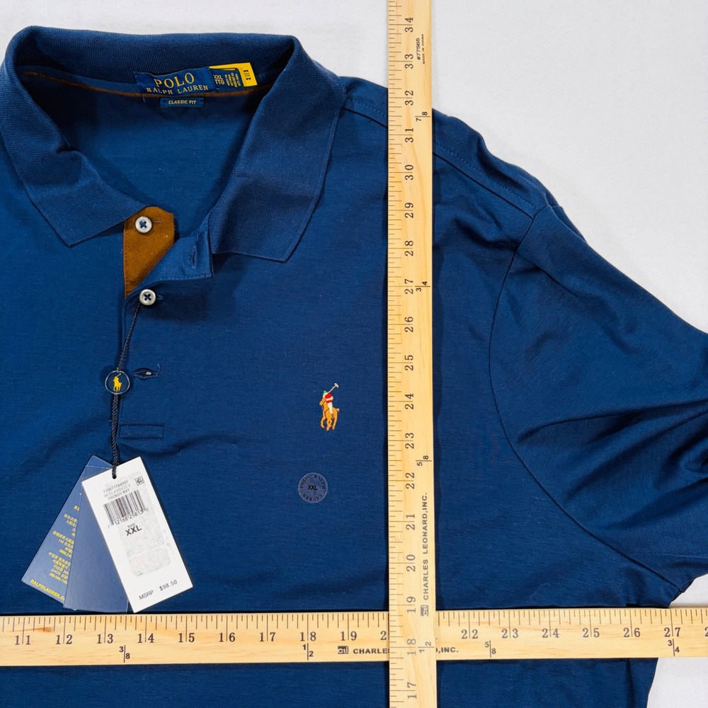 NEW Polo Ralph Lauren Mens XXL French Navy Long Sleeve Classic Pony LS Stretch - Picture 4 of 6